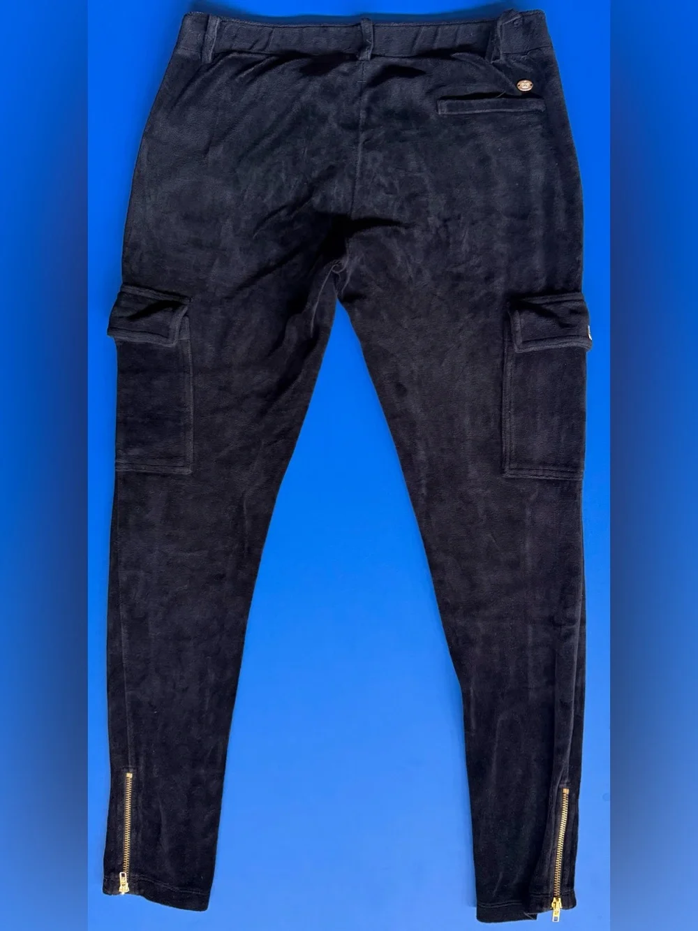 Juicy Couture 2010 Black Velour Cargo Pants Petite Gold Ankle Zip Y2K